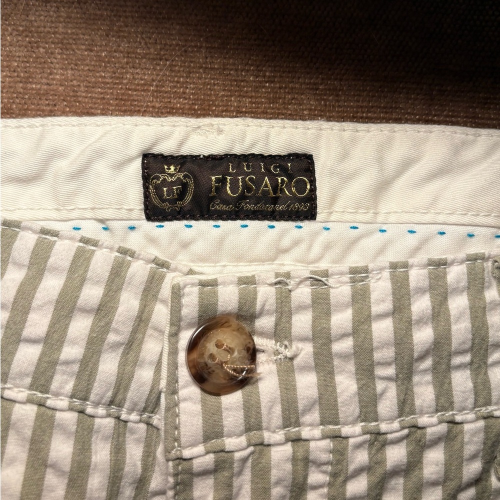 Luigi Fascaro Striped Kids Shorts in Tan & White Classic Made in Italy Size 15 - Picture 3 of 7